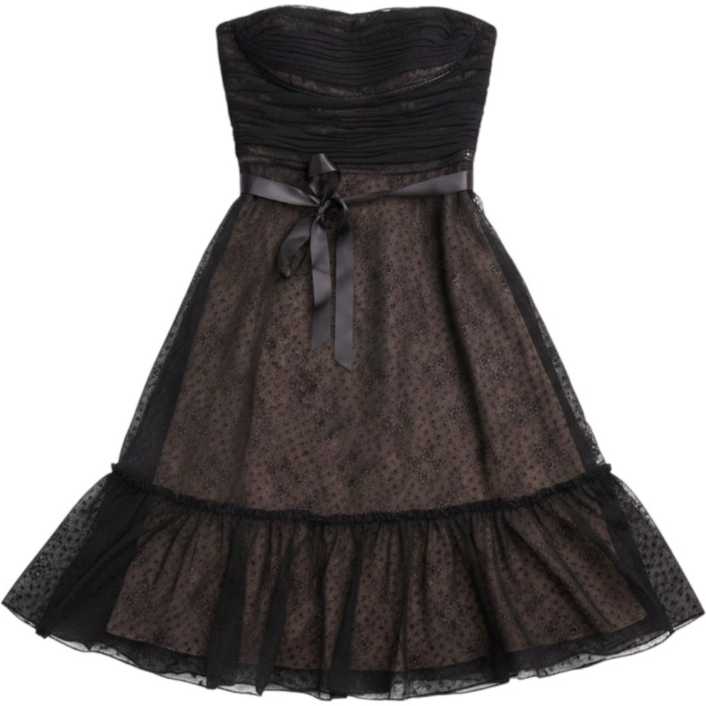 NWOT BCBGMAXAZRIA Dress S Black Nude Strapless Fit Flare Tulle Cocktail Party